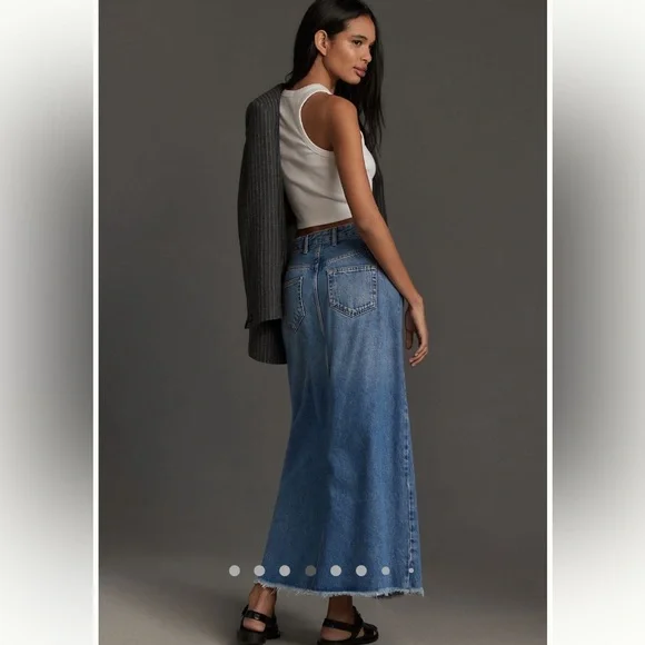 NWT Anthropologie Petite Pilcro The Madi Slit Front Denim Skirt Sz 6P - Picture 3 of 15